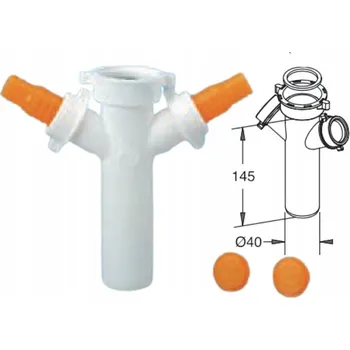 Dvoucestný konektor + přípojka Ø 40 pro pračky a myčky, 145 mm