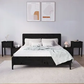 Noční stolek Noční stolky, 2 ks, černé, 79,5x38x65,5 cm, borovicové dřevo