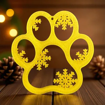 Vánoční dekorace 3D tištěná vánoční ozdoba ve tvaru tlapky se sněhovými vločkami – dekorace pro milovníky mazlíčků (PLA)