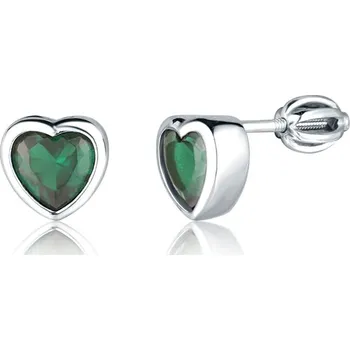 Náušnice Moonlit Stříbrné náušnice srdce se zeleným zirkonem