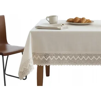ubrus Obrus świąteczny lniany biały 140x140 s přírodní krajkou ECO PL