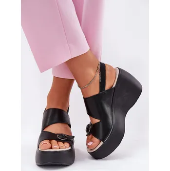 Dámská obuv Kožené dámské sandály na platformě a podpatku S.Barski LR51-540 černé 37