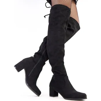 Dámské kozačky Dámské vysokě kozačky na podpatku D9227 Černá - YOLERA černá 40