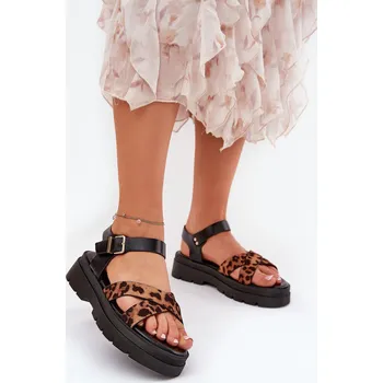 Dámské sandále Dámské sandály na platformě s leopardím vzorem hnědé Gevinniser 39