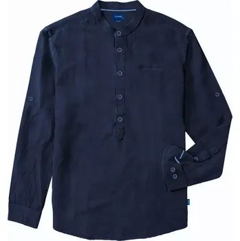 Pánská košile Velká pánská košile z lnu s dlouhým rukávem Double GS-5085 tmavě modrá (4XL)