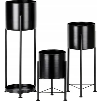 Květináč 3x Držák Na Květináč KVĚTINÁČ kovový černý obal na květinu se stojanem nožičkami