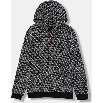 Chlapecká mikina Dětská bavlněná mikina Guess tmavomodrá barva, s kapucí, vzorovaná, L5YQ05 KA6R4 L5YQ05.KA6R4.9BYA 59X, vel. 147-157