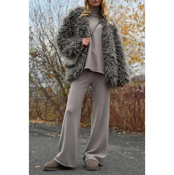 Dámské kalhoty DÁMSKÉ ÚPLETOVÉ KALHOTY TAUPE PECA del SOL