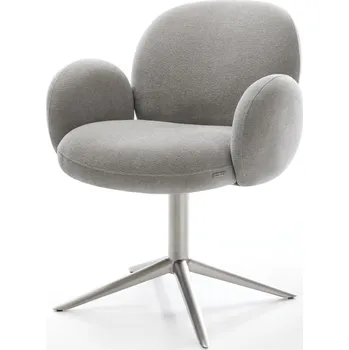 Jídelní židle DELIFE Jídelní židle Nube-Flex s područkami potahová látka Měkký šedá křížová podnož nerezová ocel 360° otočný houpací funkce taštičkové pružiny