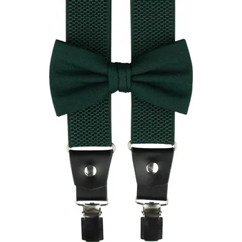 Kšandy Smaragdově zelený pánský set s výrazným zlatým vzorem – kšandy, motýlek a kapesníček