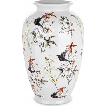 Váza Keramická dekorativní váza s motivem květin a ptáků, obal na květináč