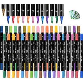 36 oboustranných akrylových fixů v různých barvách, vhodné pro malování na kameny.