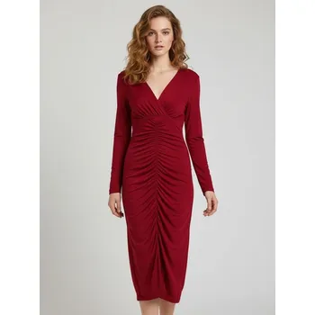 Dámské šaty Sinsay - Midi šaty s ozdobným řasením vpředu - červená - 084IQ-33X - 084IQ-33X-XS