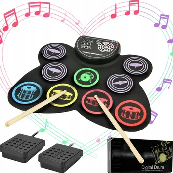 Elektronické bicí Elektronická bicí souprava s 9 pady, přenosná, se dvěma pedály + Dárek