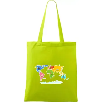 Světové kontinenty s názvy a zvířátky - Taška bavlněná - 42 x 38 cm ( Limetková )