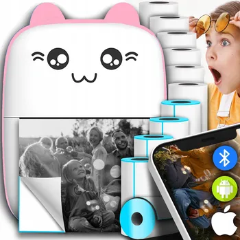 IP kamera Drukuś Mini Termální Tiskárna Mini Kočka na Fotky, Nálepky + 11 Kusů Rolek
