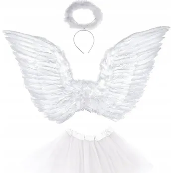 Karnevalový kostým Andělská sada: křídla, svatozář, tutu sukýnka – bílý kostým na vánoční besídku