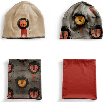 Panel se střihem S funkční úplet set čepice a nákrčník šťastný lvíček