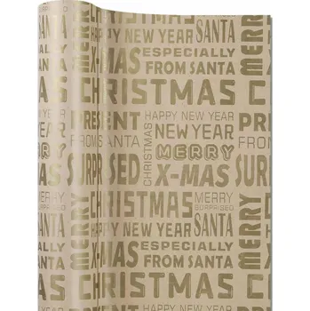 Balící papír Vánoční balicí papír na dárky 0,43x15m se zlatými nápisy