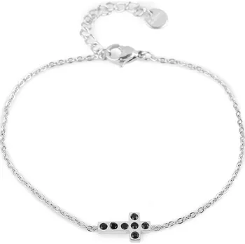 Náramek Náramek z nerezové oceli křížek s broušenými kamínky, barva 1 stříbrná