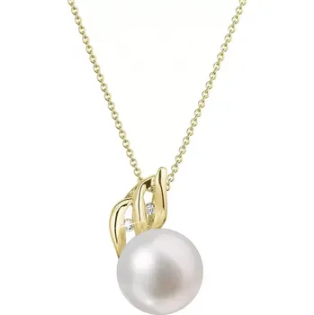 Oblečení a móda Zlatý 14 karátový náhrdelník s bílou říční perlou a brilianty 92PB00038