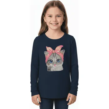 Dívčí tričko DÍVČÍ TRIČKO S KOČKOU BF Barva: Tmavě modrá, Velikost: 158