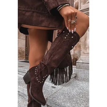 Dámské kozačky Dámské Kožené Koby Jočky S Dekorací Na Sloupku Čokoládové Darella 40