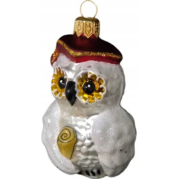 Obraz Sběratelská sněžná sova v červeném baretu - Umělecká Vánoční Koule