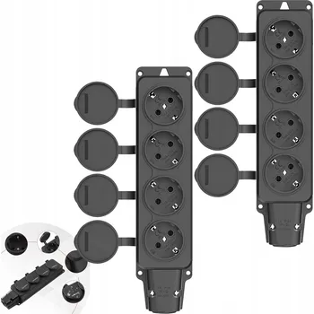 Elektrická zásuvka 2 ks Zásuvková Lišta se 4 zásuvkami, voděodolný IP54, 16A/250V, 3500W