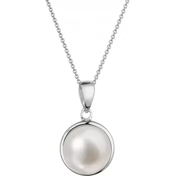 Náhrdelník Zlatý 14 karátový náhrdelník bílé zlato s bílou říční perlou 82P00053