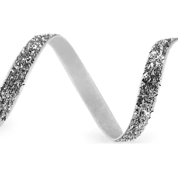 Stuha Sametová lurexová stuha šíře 6 mm, malé, 2 stříbrná