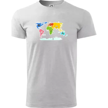Pánské tričko Světové kontinenty s názvy a zvířátky - Triko extra velké (5-8XL) - 6XL ( Světlešedý Melír )