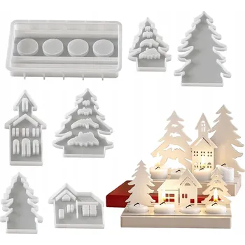 Forma na pečení Silikonová formička na odlévání - motiv domy, domky, chaloupka, vánoční stromky, zima