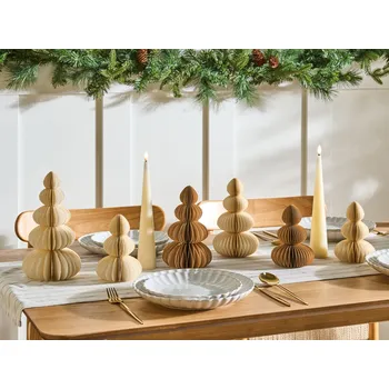 Vánoční dekorace Sada 6 vánočních stromků papír hnědá a béžová efekt včelí plástve origami styl sváteční motiv Beliani