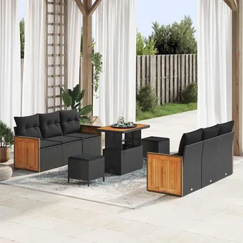 Zahradní lehátko Sada zahradních pohovek 9 pcs Černá polyratan Černá3365209