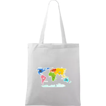 Světové kontinenty s názvy a zvířátky - Taška bavlněná - 42 x 38 cm ( Bílá )