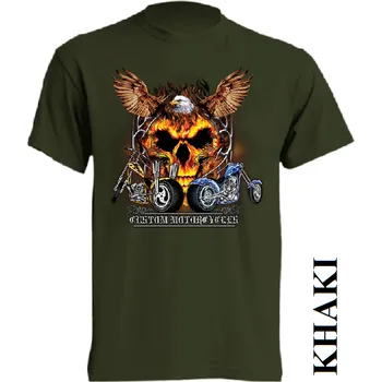 levne-bavlnene-chopper-tricko-potisk-orlice ohniva lebka Barva: Khaki, velikost: S