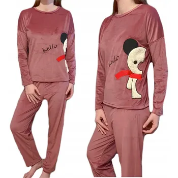 Dámské pyžamo Dámské pyžamo velurové starorůžová dlouhé kalhoty hello XXL