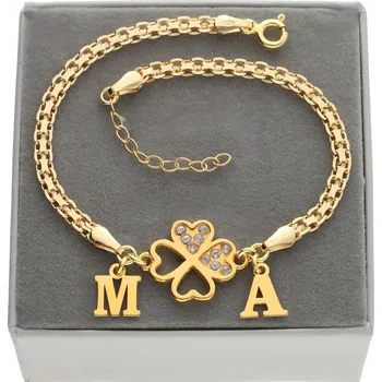 Náramek Zlatý široký náramek čtyřlístek písmeno dvě písmena stříbro 925