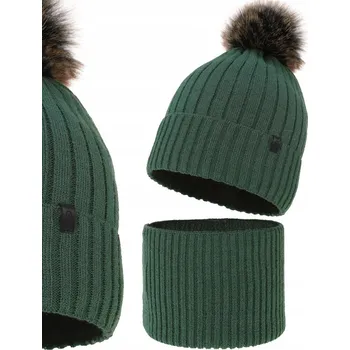 Čepice Zelený TEPLÝ zimní set ČEPICE + NÁKRČNÍK vel. 54-58 FLÍSOVÝ 9-99 let
