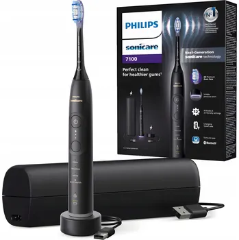 Elektrický zubní kartáček Sonický kartáček Philips Sonicare HX7421/01 7100 s aplikací a pouzdro, černý