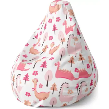 Sedací pytel Sablio Sedací vak Pear Růžoví dinosauři - 140 x 100 x 25 cm