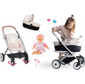 Set kočárek trojkombinace Puschair Sandy Maxi Cosi&Quinny Smoby s panenkou 30 cm Bébé Calin se 4 zvuky a 3 melodiemi