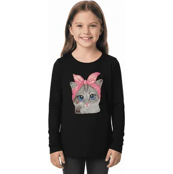 DÍVČÍ TRIČKO S KOČKOU BF Barva: Černá, Velikost: 146