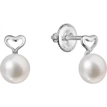 Náušnice Zlaté 14 karátové náušnice pecky bílé zlato srdíčko s bílou říční perlou 81P00048