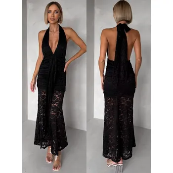 Dámské šaty ZERULON krajkové dlouhé šaty Černá ONESIZE