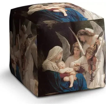 Taburet Sablio Taburet Cube Panna s anděly - William-Adolphe Bouguereau: 40x40x40 cm