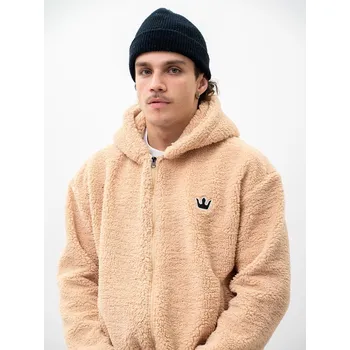 Pánská mikina ROZEPÍNACÍ MIKINA SHERPA S Kapucí Pánská Oversize BÉŽOVÁ FLEECOVÁ JIGGA XL