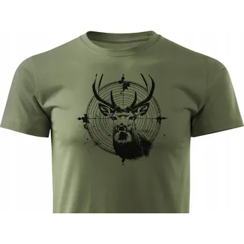 Khaki pánské tričko 100% bavlna pro myslivce, vzor BÝK V KŘÍŽI vel L