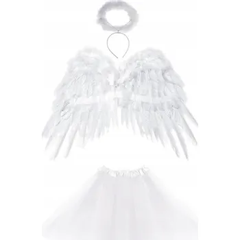 Karnevalový kostým Andělská sada: křídla, svatozář, tutu sukýnka – bílý kostým na vánoční besídku